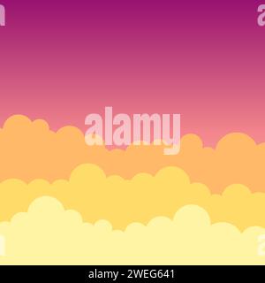 Illustrazione vettoriale cielo e nuvole. Semplice cartone animato colorato sfondo cielo tramonto. Design vettoriale piatto. Illustrazione Vettoriale