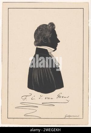 Ritratto silhouette di Francesco Corneille Jean van Goens, Pieter Barbiers (IV) (possibile), 1809 - 1848 stampa sotto il ritratto la firma della persona ritratta. persone storiche su carta Foto Stock