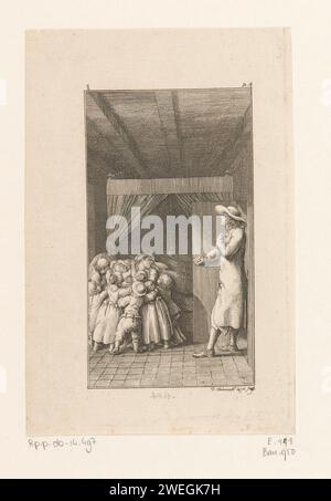 Leonard entra nella sua casa e trova sua moglie e i suoi figli in lacrime, Daniel Nikolaus Chodowiecki, 1782 stampa numerata in alto a sinistra: Io Riferimenti alla pagina nella parte superiore destra dell'illustrazione. incisione della carta nell'apertura dello sportello. madre e figlio (ren), donna e bambino (ren) (gruppo familiare). piange Foto Stock