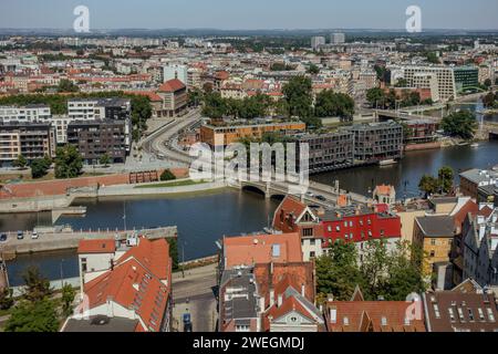 Vista aerea del fiume Odra a Breslavia, Polonia Foto Stock