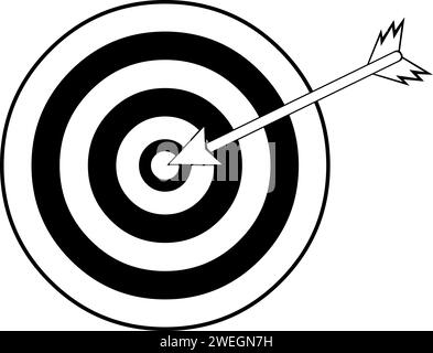 illustrazione del disegno vettoriale freccia oggetto del tabellone target, strategia, obiettivo e concetto di marketing, disegnato in bianco e nero Illustrazione Vettoriale