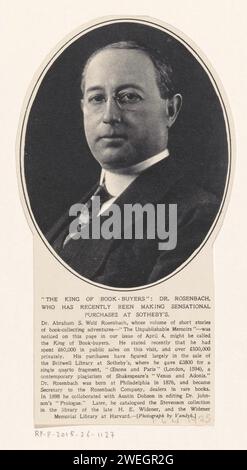 PortraT van Abraham Simon Wolf Rosenbach, Anonimo, 1925 stampa Ritratto dell'americano Abraham Simon Wolf Rosenbach, libraio e collezionista di libri e manoscritti rari. libreria per la stampa su carta, libraio Foto Stock