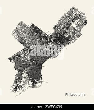Mappa stradale della città di Filadelfia, Pennsylvania, Stati Uniti Illustrazione Vettoriale