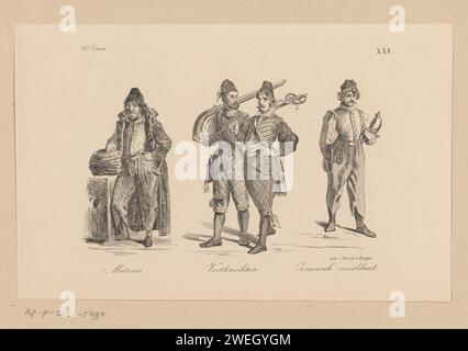 Marinaio, fanteria e Zeeland Marine in abbigliamento del XVI secolo, anonimo, 1857 stampe numerate in alto a destra: XXV. vestiti di carta, costume. armi di hacking e di thrusting: spada. il soldato, la vita del soldato. seaman Foto Stock