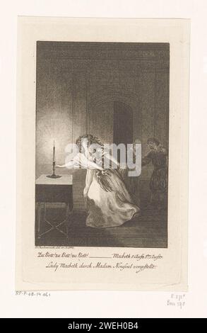 Lady Macbeth, Daniel Nikolaus Chodowiecki, 1778 stampa The Sleeping Lady Macbeth, interpretata da Maria Rosalia Nouseul, afferra un candelabro con la mano destra. Macbeth inciso su carta. candlestick. sonnambulismo Foto Stock