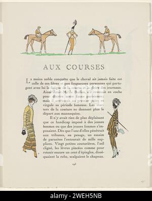 GAZETTE DU BON TON, 1914 - No. 6, p. 193: Nelle gare, 1914 Aux Courses. Testo di Régis Gignoux, con illustrazioni: Piloti e due donne in vita. Pagina 193 in Gazette du Bon Ton, 1914 - No. 6 carta tipografica stampa stampa lastre di moda Foto Stock