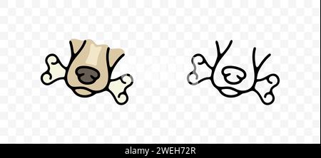 Cane che tiene un osso nei denti, design grafico. Animali e animali domestici, giocattoli per cani, cinologia, negozio e mangimi per animali, design vettoriale e illustrazione Illustrazione Vettoriale