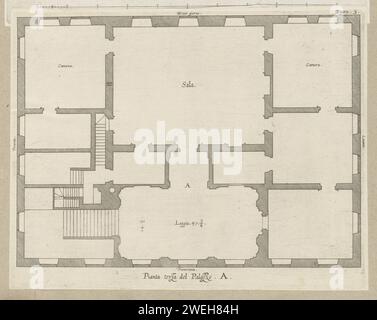 Mappa del primo piano del Palazzo Carrega-Cataldi Genova, 1622 stampa questa stampa fa parte di un album. piano di incisione su carta  architettura. Hôtel, cioè piccolo palazzo in città - AA - architettura civica: All'interno del palazzo Carga-cotaldi Foto Stock