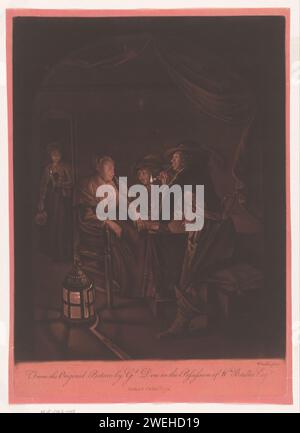Compagnia in una taverna vicino a lume di candela, William Baillie, dopo Gerard Dou, 1774 stampano due soldati e una donna addormentata a un tavolo su cui una candela brucia. Uno degli uomini accende la sua pipa. L'altro tiene la donna sotto il naso. Sul retro c'era una cameriera con una caraffa e una candela in mano. La parte anteriore sinistra è una lanterna. paper inn, caffetteria, pub, ecc. pipa  tabacco. ricreazione  il soldato fuori servizio. dormire in poltrona Foto Stock