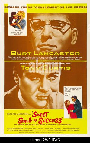 Poster teatrale per l'uscita americana del film del 1957 Sweet Smell of Success - Burt Lancaster e Tony Curtis Foto Stock