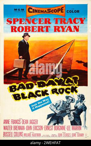 Poster di uscita per il film del 1955 Bad Day at Black Rock feat Spencer Tracy e Robert Ryan Foto Stock
