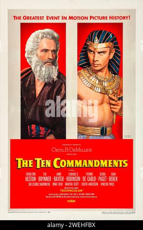 Poster di film d'epoca - i dieci comandamenti (Paramount, 1956). Charlton Heston e Yul Brynner Foto Stock