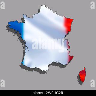 I contorni di Francia e Corsica disegnati con una bandiera nazionale francese Foto Stock