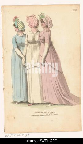 Rivista di Fashions femminili di Londra e Parigi. 16: Londra 1799 giugno 1799 paper. inchiostro di stampa. acquerello (vernice) incisioni sui piatti di moda Foto Stock