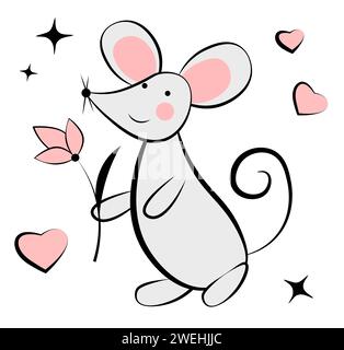 Mouse su sfondo bianco. Biglietto d'auguri Illustrazione Vettoriale