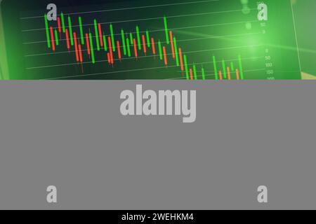 25 gennaio 2024: Computer portatile con grafico delle scorte con segnale verde di acquisto. Immagine simbolo per il trading e i profitti con azioni e ETF FOTOMONTAGE *** laptop computer mit Aktien Chart auf grünem Kaufen Signal. Symbolbild für Handel und Gewinne mit Aktien und ETF FOTOMONTAGE Foto Stock
