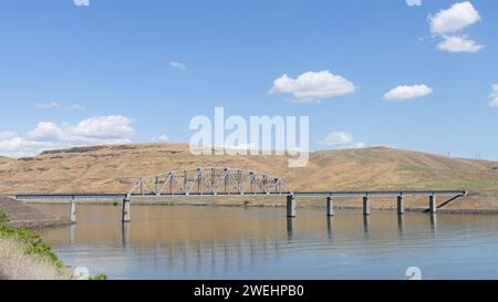 Ponte ferroviario Union Pacific sul fiume Snake che collega Columbia e Whitman County Foto Stock