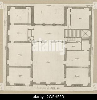 Mappa del primo piano della Villa Pallavicino delle Peschiere di Genova, 1622 stampa questa stampa fa parte di un album. piano di incisione su carta  architettura. Hôtel, cioè piccolo palazzo in città - AA - architettura civica: All'interno di Villa Pallavicino delle Peschiere Foto Stock