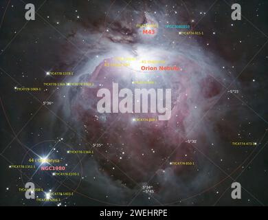 Un'immagine della grande Nebulosa di Orione. La mia prima vera immagine astrofotografica attraverso il mio SkyWatcher 200P, con Canon 700D e SkyWatcher EQ5pro Mount Foto Stock