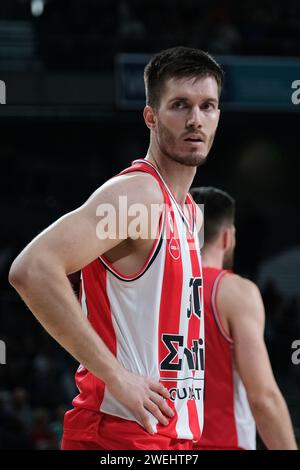 Fall Moustapha dell'Olympiacos Pireo durante la partita Turkish Airlines EuroLeague tra Real Madrid e Olympiacos Pireo a WiZink il 2 gennaio Foto Stock