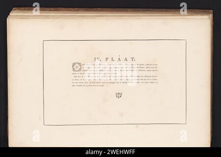 Spiegazione della Venere dei Medici, in due posizioni, Antoine George Eckhardt, 1777 - 1778 foglio di testo con una spiegazione in lingua olandese di una stampa con una rappresentazione della Venere dei Medici, un'antica scultura della dea Venere. È raffigurato in due posizioni, una intesa come immagine per un soffitto e l'altra per un tappeto. Per prima cosa, firma solo la circonferenza con un grafometro. Il foglio di testo fa parte del libro A.G. Eckhardt, Description of a General graphometer, 1778. carta stampa letterpress Foto Stock