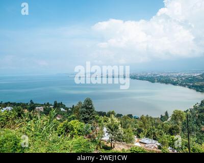 Gisenyi, una città sulla riva nord del lago Kivu, nel distretto di Rubavu del Ruanda nordoccidentale. Foto Stock