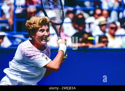 Monica Seles (USA) partecipa agli US Open Tennis 1991. Foto Stock