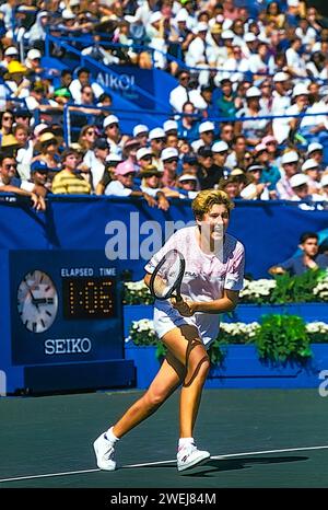 Monica Seles (USA) partecipa agli US Open Tennis 1991. Foto Stock