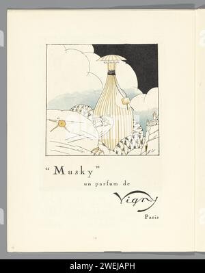 Gazette di buon tono. Art - Modes & frivolities: Advertising Material, 1920 Advertentie 'Musky', a Perfume by Vigny, Paris. PAG. LVI in gazette of the Good Tone 1920, no 7 targhe di carta. Bottiglia di profumo - AA - (per) donna Foto Stock