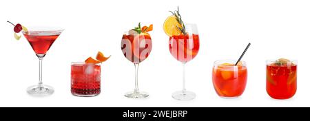 Cocktail a base di Aperol isolati su bianco, raccolta Foto Stock