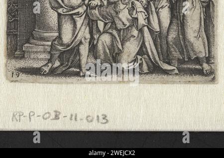 Incredibile Tommaso tocca le ferite Cristo, Georg Pencz, 1534 - 1535 carta stampata che incide Tommaso toccando o allungando le mani per toccare la ferita del lato di Cristo, a volte Cristo guida la mano di Tommaso Foto Stock