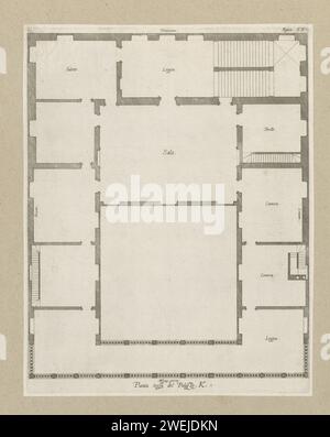 Mappa del secondo piano del Palazzo Lercari parodi di Genova, 1622 stampa questa stampa fa parte di un album. Incisione di carta Hôtel, cioè piccolo palazzo in città - AA - architettura civica: Interno. Pianta  architettura Palazzo Lercari-Parodi Foto Stock