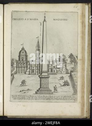 Obelisk voor de Santa Maria maggiore, Giovanni Maggi, 1600 stampa la colonna della Pace in Piazza di Santa Maria maggiore per Santa Maria maggiore a Roma. Testo in italiano nel margine inferiore. La stampa fa parte di un album. obelisco per incisione di carta, ago. chiesa (esterno) di Santa Maria maggiore. Roma. Piazza di Santa Maria maggiore. Colonna pace Foto Stock