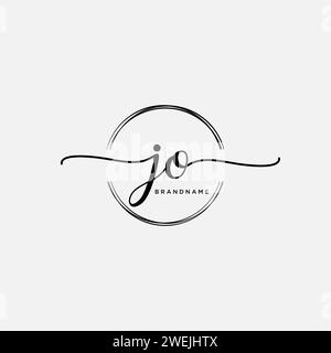 Logo scritto a mano iniziale JO con cerchio Illustrazione Vettoriale