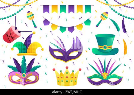 design vettoriale della collezione di elementi festival gradient mardi gras Illustrazione Vettoriale