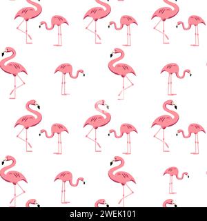 Motivo estivo Pink flamingo senza cuciture su sfondo bianco Illustrazione Vettoriale