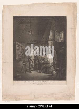 Mailing Farmers in Herberg, William Baillie, After David Teniers (II), 1771 stampa Pardens Farmers in an inn with pipe-fitting Spectators. A destra una finestra attraverso la quale una vecchia guarda dentro. carte da gioco di carta. inn, caffetteria, pub, ecc.. Foto Stock
