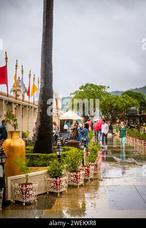 Udaipur Rajasthan India, 19 settembre 2023 Vista esterna e paesaggistica del Jagmandir o Jag Mandie a Udaipur Rajasthan India Foto Stock