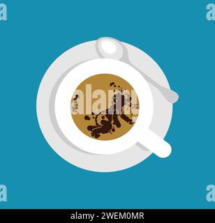 Predica la fortuna per i bambini del caffè. Vista dall'alto della tazza e del caffè. Predica la fortuna per i bambini che usano i fondi di caffè Illustrazione Vettoriale