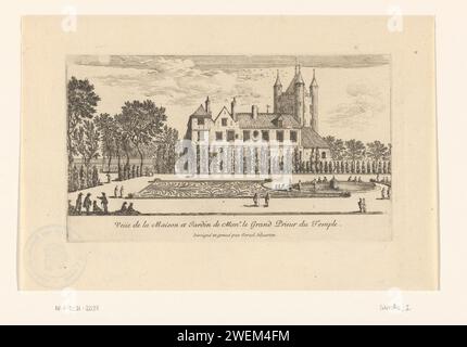 Vista degli edifici del monastero e della chiesa dei Templari a Parigi, Israel Silvestre, 1658 stampe su carta incisione giardino francese o architettonico; giardino formale. Tempio (esterno) Foto Stock