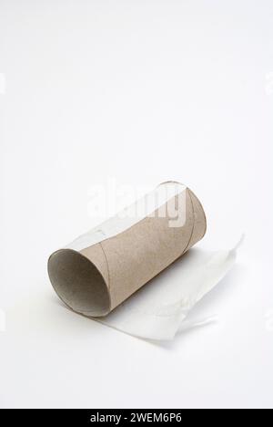 estremità del rotolo di carta igienica su sfondo bianco Foto Stock