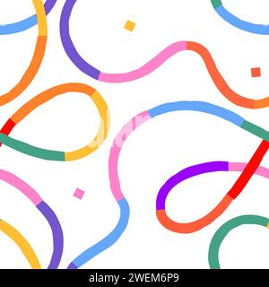 Stampa carta da parati grunge brillante con linee audaci e pennelli ondulati. Tratti curvi tracciati a carbone e linee ondulate. Ruvida organica Illustrazione Vettoriale
