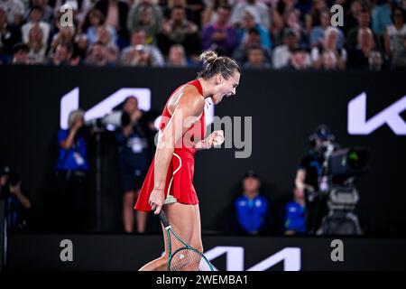 Melbourne, Australie. 25 gennaio 2024. Aryna Sabalenka durante il torneo di tennis Australian Open AO 2024 del grande Slam il 25 gennaio 2024 a Melbourne Park, Australia. Foto Victor Joly/DPPI Credit: DPPI Media/Alamy Live News Foto Stock