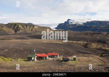 Lungo il sentiero Posmork-Landmannalaugar, il Rifugio di Botnar Foto Stock