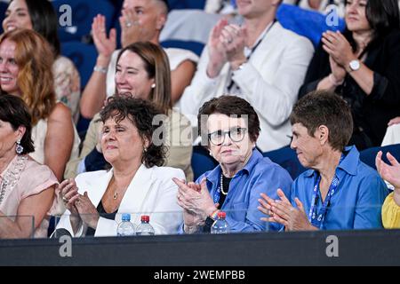 Melbourne, Australia. 25 gennaio 2024. Billie Jean King durante l'Australian Open AO 2024 Grand Slam Tournament il 25 gennaio 2024 a Melbourne Park, Australia. Foto di Victor Joly/ABACAPRESS.COM Credit: Abaca Press/Alamy Live News Foto Stock