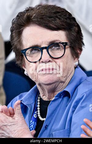 Melbourne, Australia. 25 gennaio 2024. Billie Jean King durante l'Australian Open AO 2024 Grand Slam Tournament il 25 gennaio 2024 a Melbourne Park, Australia. Foto di Victor Joly/ABACAPRESS.COM Credit: Abaca Press/Alamy Live News Foto Stock