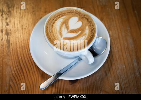 Cappuccino, fiore di schiuma di latte, Reykjavik, Islanda Foto Stock