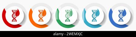 Set di icone vettoriali OGM, icone piatte per la progettazione di logo, Web design e applicazioni mobili, pulsanti rotondi colorati Illustrazione Vettoriale