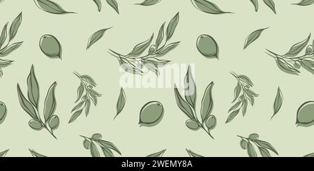 Motivi senza cuciture con rametto d'oliva in un moderno stile minimalista. Sfondi vettoriali floreali per inviti a nozze, biglietti d'auguri, stampa su tessuto, Illustrazione Vettoriale