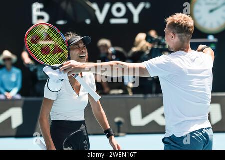 Melbourne, Australia, 26 gennaio 2024. Il tennista su-Wei Hsieh da Tapei e Jan Zielinski dalla Polonia all'Australian Open Tennis Grand Slam 2024 a Melbourne Park. Crediti fotografici: Frank Molter/Alamy Live news Foto Stock